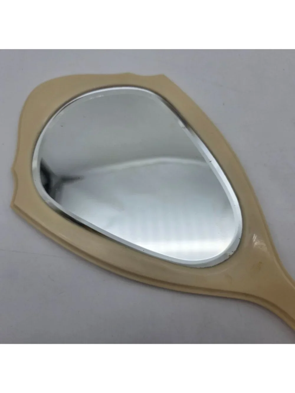 Vintage Ivory Celluloid Hand Mirror With Scalloped Edges by Lyra Lin Dubarry